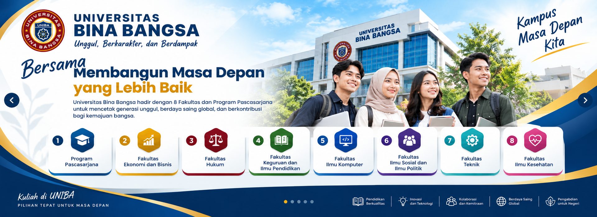 比纳邦萨大学校园内景，学生在教学楼前活动